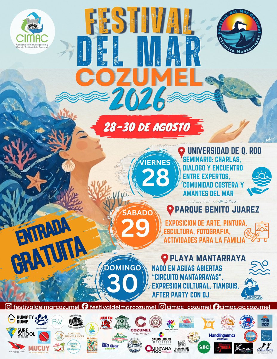 MesoReefDAO's tweet photo. 🌊 We're joining the 3rd edition of #FestivalDelMarCozumel!

📅 Aug 28–30, 2026 🎨 Bringing together arts, sports, sciences, & the community of Cozumel to celebrate the ocean.

IG announcement: https://t.co/N6CQmEvCeI

💙 Excited to team up with @CIMAC_COZUMEL, @LivingSeaSculpt, @uqroo_mx, stakeholders, & more! See you there! 🌊🐙🪸🐠✨