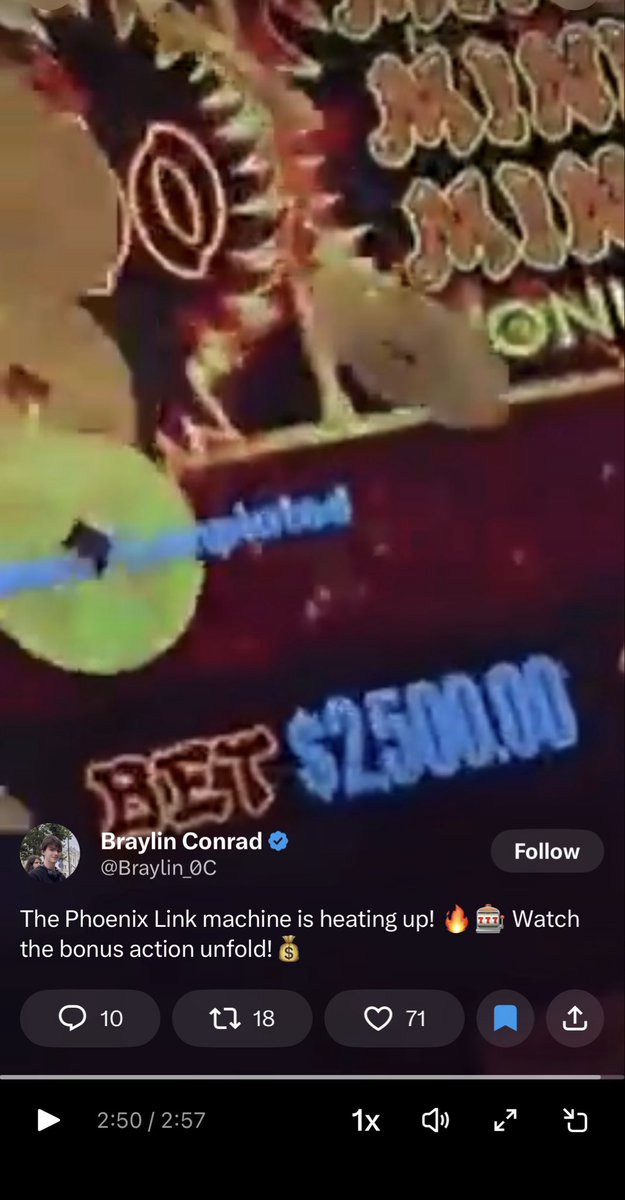 PNWCorvidae's tweet photo. @Braylin_0C They were betting $2,500/spin. Winning hundreds of thousands of dollars when you’re betting this high isn’t uncommon. They were probably just winning the money that they already pumped into the machine back. 🤣 https://t.co/kMzaMgsVk8
