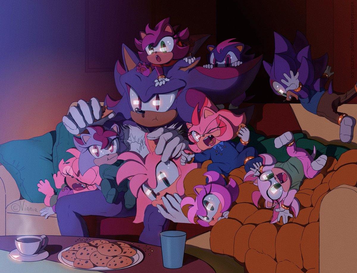 VirginieBl96582's tweet photo. I am surprised nobody is exploring the idea than mobians can have litters of kids. Count how many they are here! 👨‍👩‍👧‍👦
My fav is the one in a food coma against daddy 😆

This was last month post on Patreon. Go there if you want more goodness!  🤎https://t.co/np7vQMJVqw

#shadamy https://t.co/y0uJivnYeT