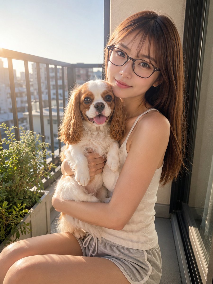 shigure_finder's tweet photo. 朝の光を浴びながら☀️🌿

きなこと一緒に、のんびり朝時間🐶🤍
こういう何気ない時間、けっこう好き☺️

今日もゆっくり、いい一日にしよう✨

#ファインダー越しのAI彼女 #AI彼女 #眼鏡女子 #aiwaifu #AIGirl https://t.co/0HWJWcUvYn