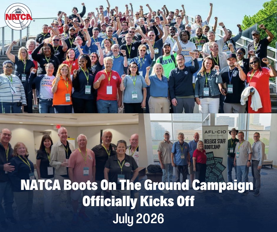NATCA's tweet photo. NATCA’s 2026 Boots on the Ground Campaign has officially kicked off. Members have now started their full-time leadership roles as part of the AFL-CIO's Member-to-Member program. The program started with four-day trainings in Phoenix and Cleveland. https://t.co/IT1zJDGTZ7 https://t.co/rDy1xlKxM9