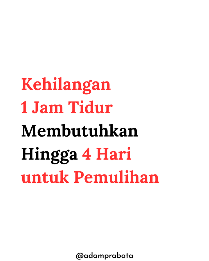 AdamPrabata's tweet photo. KEHILANGAN 1 JAM TIDUR membutuhkan hingga 4 HARI untuk pemulihan

Kalian pernah gak ngerasa “ah cuma kurang tidur 1 jam, santai lah”?

Ternyata penelitian menyebutkan efeknya gak sesantai itu!

Jadi gue baru nemu penelitian yang bikin mikir ulang soal pola tidur yang intinya adalah kehilangan 1 jam tidur aja bisa bikin tubuh butuh sampai 4 hari buat pulih penuh. Penelitian kecil ini melibatkan 15 laki-laki dewasa muda dan dilihat pola tidurnya dengan hasil yang cukup membuat kaget yaitu:

1 jam hutang tidur, ternyata butuh tidur durasi optimal (7–9 jam) selama 4 hari berturut-turut buat bener-bener tubuh bisa balik normal.

Ini konteksnya juga termasuk pemulihan metabolisme tubuh yang terganggu akibat kurang tidur.

Hutang tidur itu bisa mengganggu irama sirkadian, yang akhirnya ngaruh ke risiko penyakit metabolik, jantung, dan pembuluh darah.

Jadi kalau lagi kurang tidur, jangan berharap pulih hanya dengan satu malam ‘balas dendam tidur’. tapi butuh 4 hari tidur malam dengan durasi cukup.

Jaga tubuh kalian baik-bak ya!