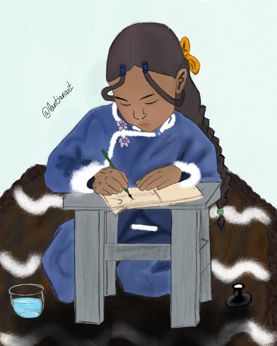 lantianart's tweet photo. #KataraWeek2026 Day 4: Katara’s childhood 

Before the Fire Nation came to change Katar’s whole life, my baby liked to draw and just enjoy her free peace time…

She took her hobby really seriously…

#Katara #ATLA https://t.co/cRaxIckQLm