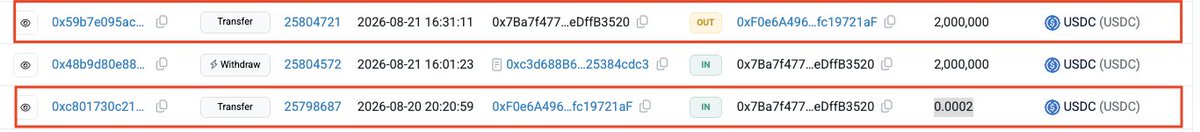 PeckShieldAlert's tweet photo. #PeckShieldAlert The address labeled Bofur Capital got hit for $2M via address poisoning after withdrawing from #Compound.

Phisher sent a 0.0002 USDC dust tx to spoof the address, and the victim copy-pasted the wrong one -$2M drained.

Funds have since been swapped to 2M $DAI, now sitting in: 0xe2eB...1816a