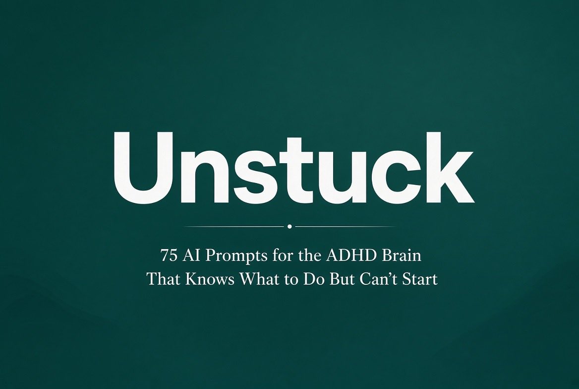 MattMag4's tweet photo. ADHD brain stuck again?
Generic productivity advice doesn’t work for us.
These 75 AI prompts were built specifically for ADHD minds — focus, start tasks, kill the overwhelm.
Stop fighting your brain. Work with it.
#ADHD #ADHDProductivity #Neurodivergent https://t.co/eRiMw6VCU1