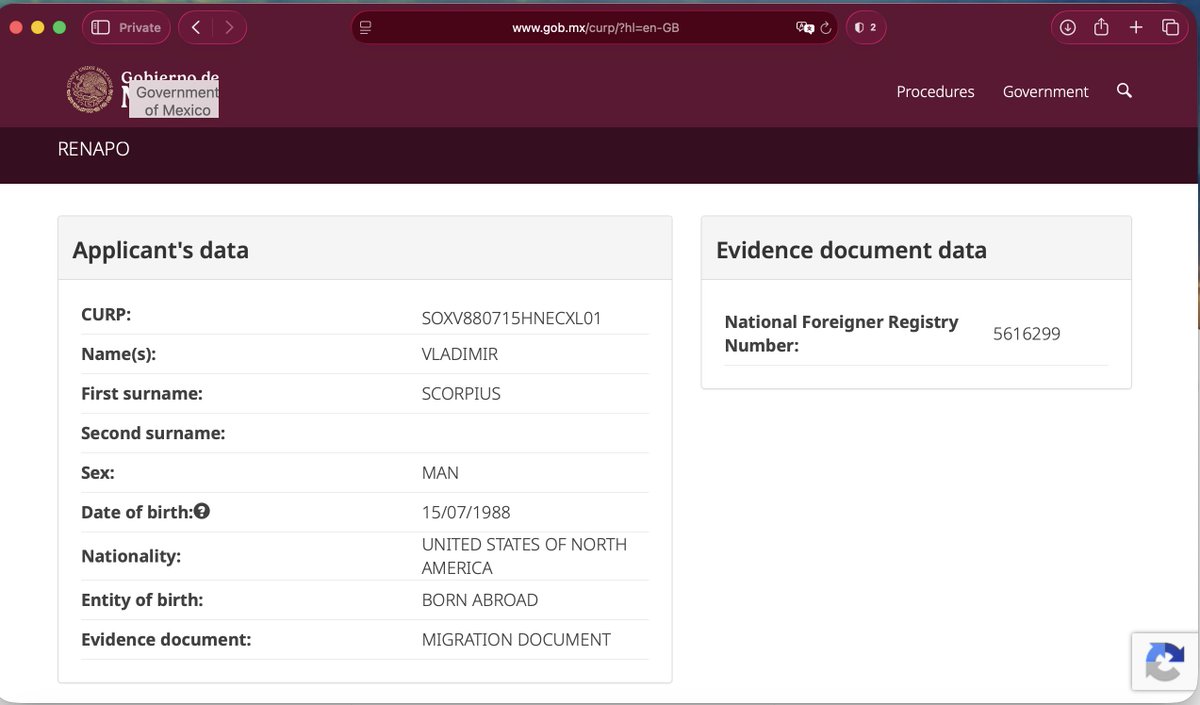 SassySouthBlond's tweet photo. 🚨BREAKING NEWS:
According to the Mexican website CURP, Tristan Tate's Vladimir Scorpius passport is indeed real. It was not a fake cardboard halloween prop and he committed fraud making a fake passport in Mexico in the name Vladimir Scorpius. Apparently his lawyer is a liar and so is he. You can visit https://t.co/Dx0m2CJFjt and check for yourself, search SOXV880715HNECXL01 per the number the DOJ put into public record last week. 

Any other questions please direct them to his lawyer. Thanks!