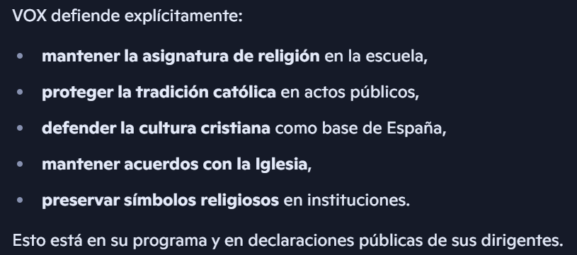 Dulce1903's tweet photo. @Lambrettronic @SuNotissima @LaEtxebarria Si, tienes razón porque VOX quiere un Estado aconfesional con fuerte presencia cristiana. Son la versión hardcore del PP con la religión.
👉 no quiere separar Iglesia y Estado.
👉 no quiere sacar la religión del Estado.  
👉 quiere reforzar la presencia cultural del cristianismo. https://t.co/OY9zAlLV1I