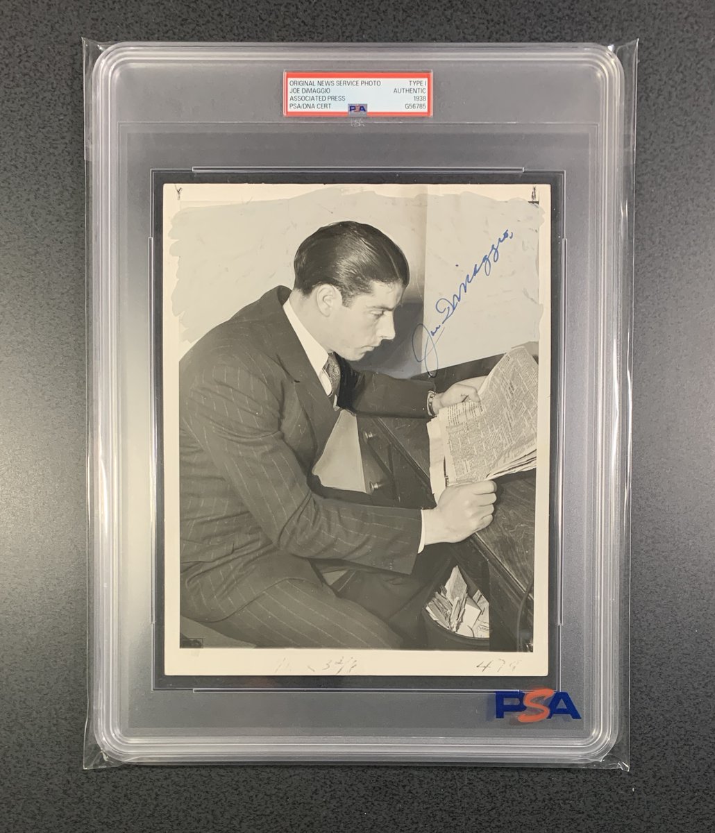 collectorfix's tweet photo. Joe DiMaggio Signed 1938 Type 1 Original 7x9 AP Wire Photo PSA/DNA &amp; GHRR LOA Authenticated https://t.co/qY1QWmnKXu #joedimaggio #yankees #mlb #sportsphotography #psadna #eBay @collectorfix https://t.co/zOhhKPr39p