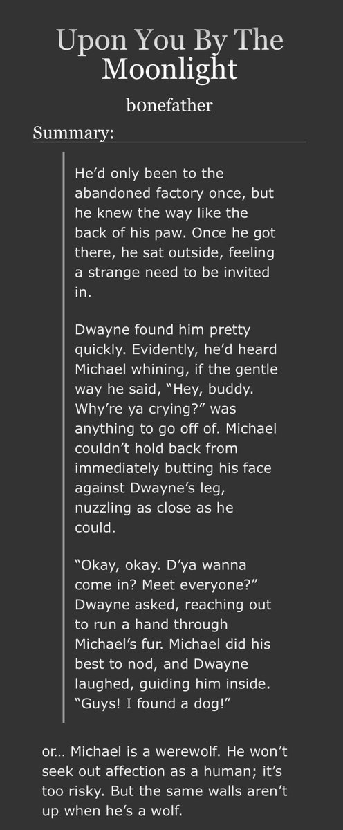 trobedgirldads's tweet photo. my werewolf michael fic is out now on ao3! https://t.co/fgjImH2OZi https://t.co/9pQpu21f60