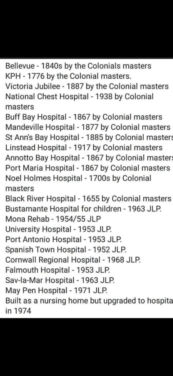 LeroyClarke16's tweet photo. In its almost 100 years of political existence the Jamaica PNP has never build a hospital. https://t.co/JEyY0yyE3b