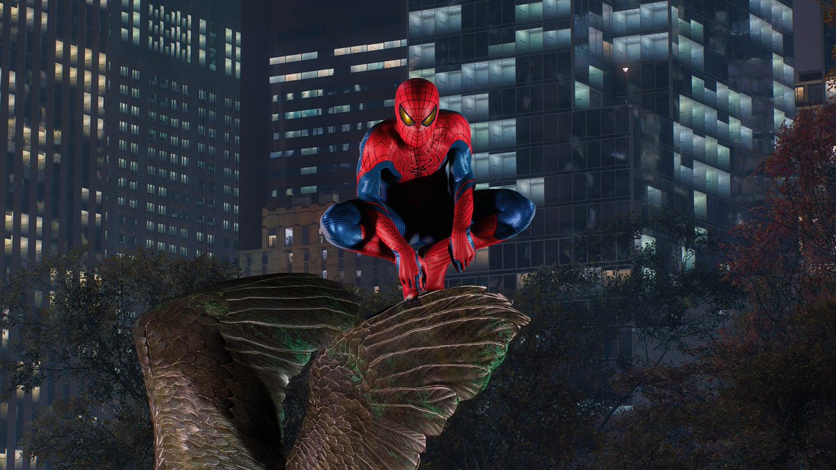 Maxwantamillian's tweet photo. I swear this whole suits purpose was to aura farm at night like Marc Webb you absolute madman you knew what you were doing 😮💨😮💨 #SpiderMan #Tasm #MarvelsSpiderManRemastered https://t.co/N60Ad3M4Iu