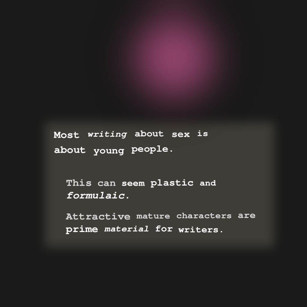 JonMack_Author's tweet photo. Most writing about sex is about young people. https://t.co/JiUtDcbvH8