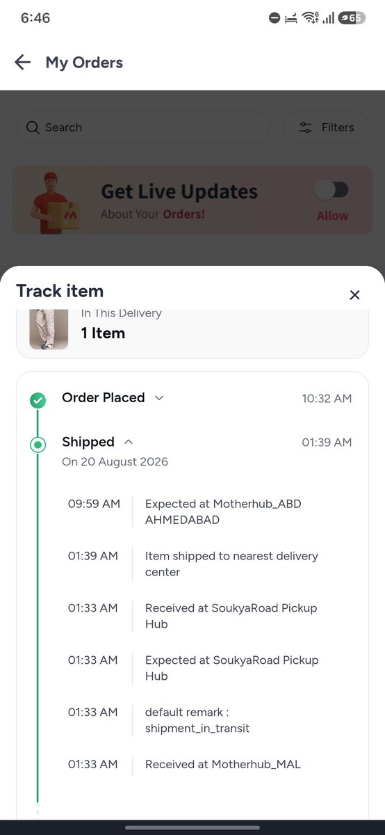 Jatin_AI's tweet photo. @MyntraSupport Haven't received any updates on Order ID: # 1338562 10920135587703 for the last 2 days. It says shipped but where is it? https://t.co/2xwYBiW72E