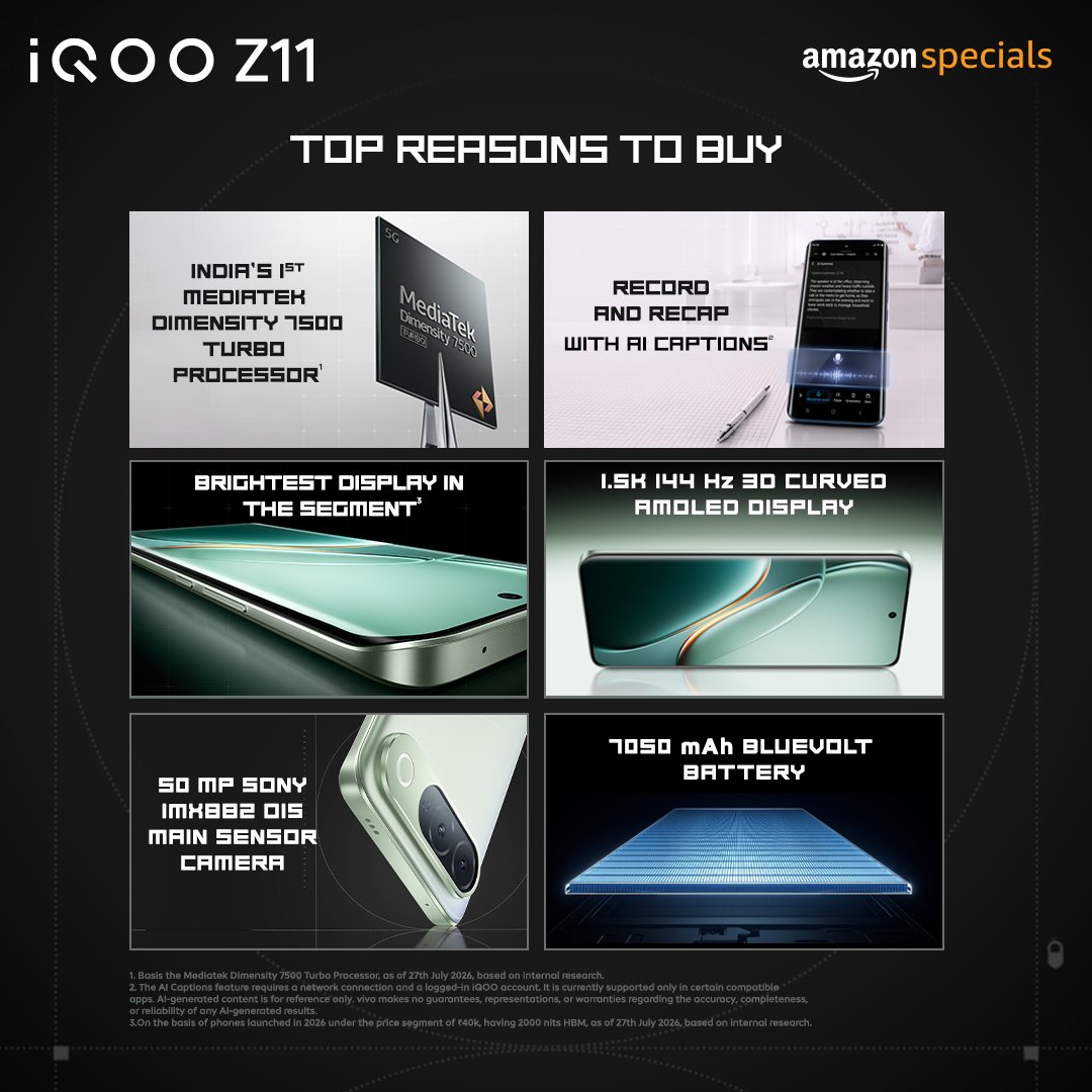 IqooInd's tweet photo. Stay cool under pressure. ❄️🔥

First time in Z Series- the iQOO Z11 comes with a larger vapor chamber that spreads heat faster across a bigger cooling area, keeping performance steady through every long session.

Sale starts 25th August, 12 PM. 🛒

Starting at ₹31,499*, with exclusive launch offers.

#iQOO #iQOOZ11 

*inclusive of all taxes & offers