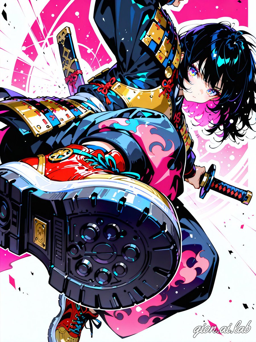 gion_ai_lab's tweet photo. 🌈ストリート系SAMURAI女子 −突−

「ダイナミックエントリー！！」

#虹瞳 #AIイラスト 
SFW https://t.co/6zhHNTDEra