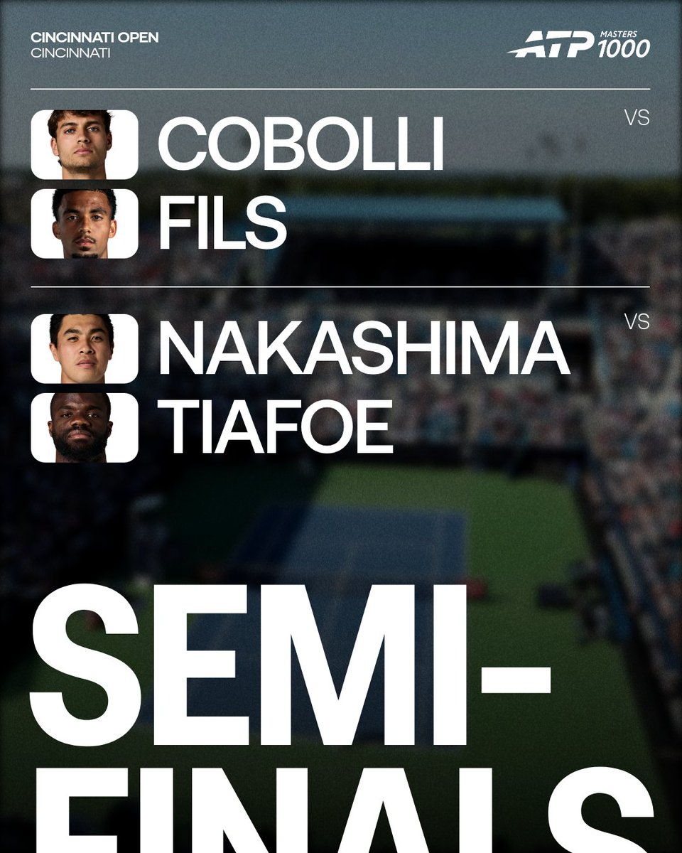 atptour's tweet photo. Final four locked IN 🔏

Who will make it to the showpiece final?

@CincyTennis | #CincyTennis https://t.co/ztSU6lWmgs