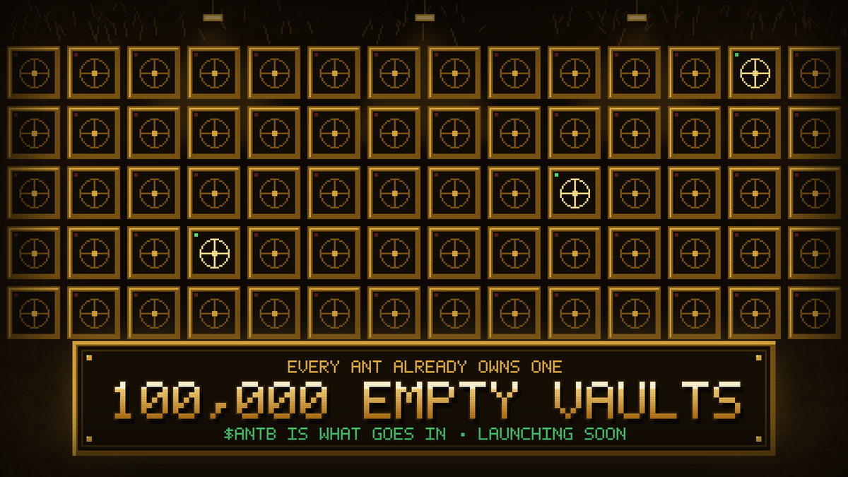 antbrokers's tweet photo. 100,000 vaults are already on-chain. Every one of them empty.

Each AntBroker owns an ERC-6551 account — a real address that the NFT itself controls, not a database row.

 $ANTB is what goes in. Launch soon. https://t.co/rWMBAtgPcK