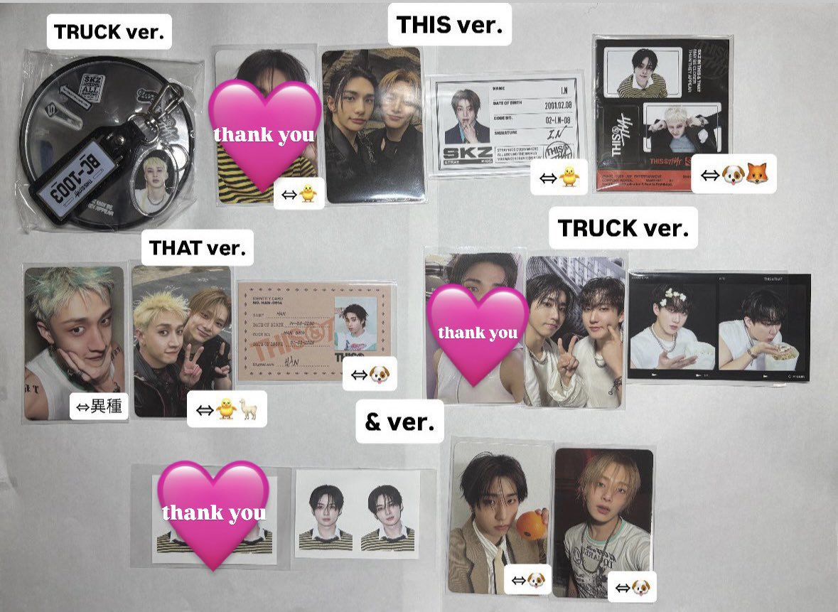 oooolmn's tweet photo. straykids スキズ skz THIS&amp;THAT VR 封入トレカ 購入特典 交換 

【讓】🐺､🐰､🐷🐰､🦙､🐿､🐥､🐶､🦊
 　    
【求】同種🐶､🐥

郵便交換希望📮⟡.·

お気軽にお声かけください★.*。

 #straykids交換 #straykids #スキズ交換  #skz交換 #トレカ交換 #バンチャン  #チャンビン #ハン #アイエン https://t.co/2wip60exFo