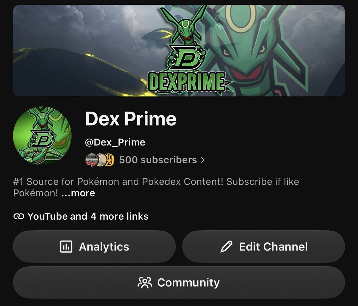 dex_prime's tweet photo. 500 Subscribers on YouTube!!! We have officially reached our second milestone! Thank you everyone for your continued support! 

Please continue to share our work to anyone who enjoys Pokemon as we now push onwards to our next milestone goal of 1,000 subscribers on YouTube! https://t.co/IMQMWmKXpA