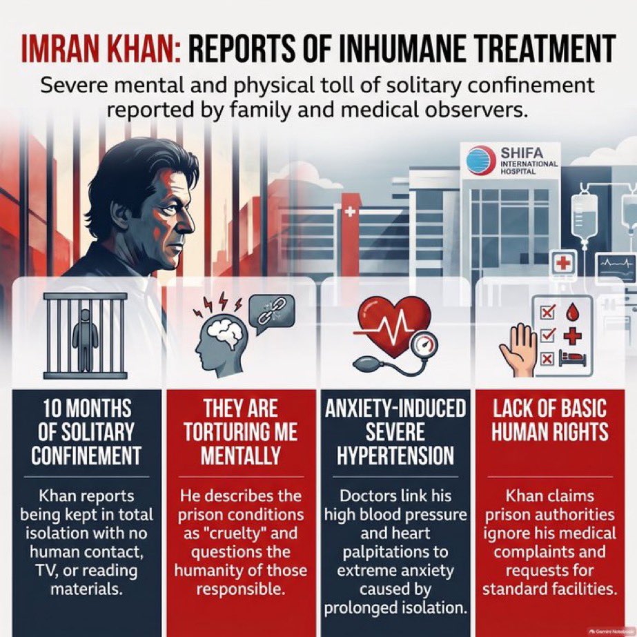 SNM786lag's tweet photo. 🆘 👇
🚨 The health and medical treatment of Imran Khan remain a serious concern. We urge international human rights organizations and the global media to take notice and raise their voice for his rights and well-being 🚨.
@UNHumanRights @UN @amnesty @BBCWorld @TRTWorldNow @dw_politics @mehdirhasan @SkyYaldaHakim @CNN