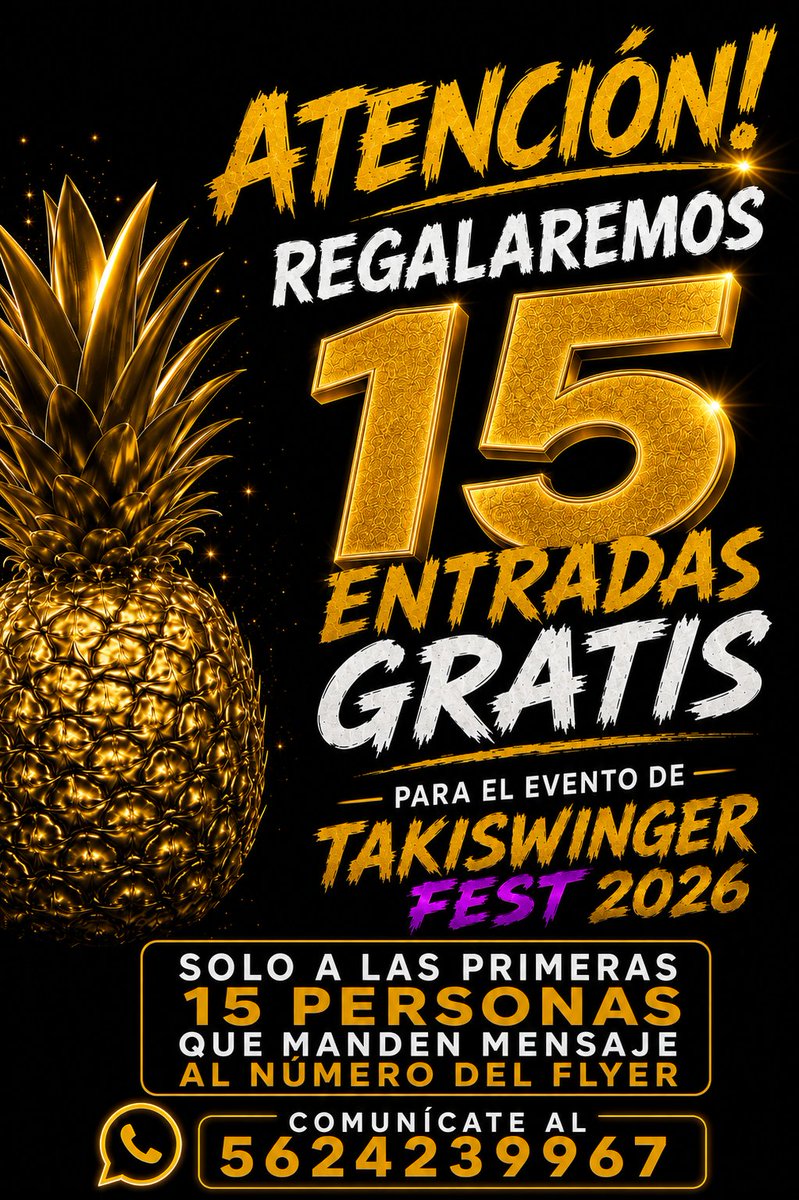suite69swneza's tweet photo. 🔥🍍 ¡ATENCIÓN! 🍍🔥
🎟️ 15 ENTRADAS GRATIS para TAKISWINGER FEST 2026 🎉
⚡ Solo para las primeras 15 personas que manden mensaje.
📲 5624239967
#Takiswinger #TakiswingerFest2026 #SwingerFest #Neza #EntradasGratis #Suite69 #Evento2026 #SwingerMexico #ParejasSwinger #Unicornio https://t.co/srxiShQgal