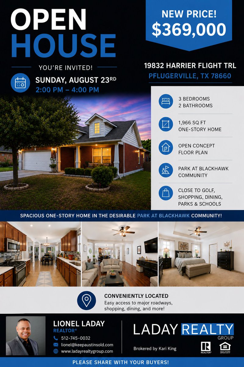 LionelLaday's tweet photo. OPEN HOUSE | NEW PRICE! $369,000
  19832 Harrier Flight Trl
 New Price: $369,000
 Sunday, August 23 | 2:00PM to 4:00PM
Come take a look—you may have just found your next home! 📷📷
https://t.co/a7w5nRhIRh https://t.co/TUvFuCO1rK