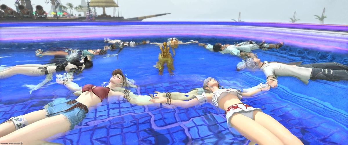 ff14_BHive's tweet photo. 紅蓮祭！！
みんなで水着で遊びに来ました！
ひとり私服なのは泳げないとの事…
 #ハニカム集会

© SQUARE ENIX https://t.co/qvc6thTFnr