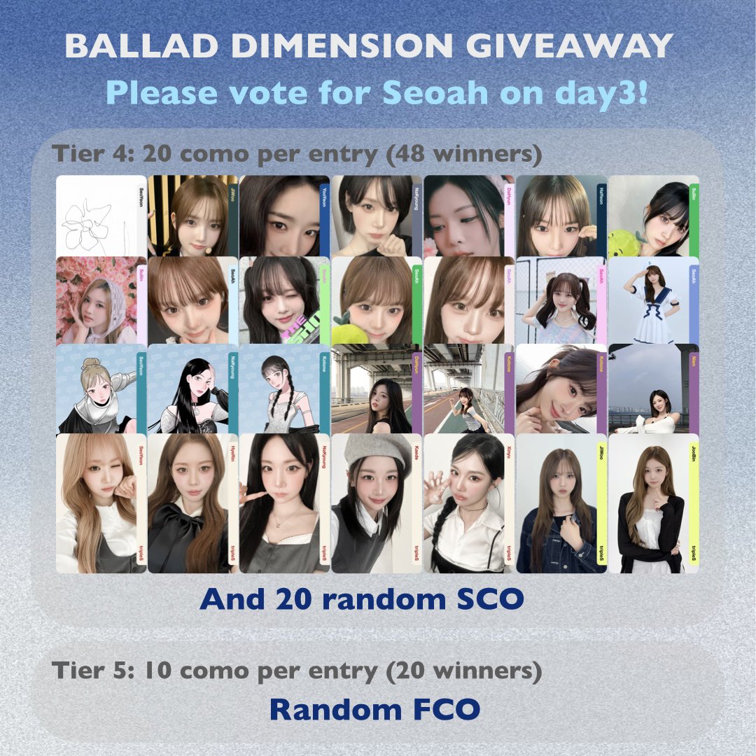 whale1ntheocean's tweet photo. tripleS Ballad Dimension 2 Day3

FOR #SeoAh #서아 ON DAY3🩵🫶🏻

Rules
1. RT/Like this post
2. Comment cosmo id & vote proof including watermark pictures, screen record videos

🕐2026.8.22 11:00-2026.8.23 8:00(kst)

Winner announcement: in 3 days after the vote ends
#tripleS #트리플에스