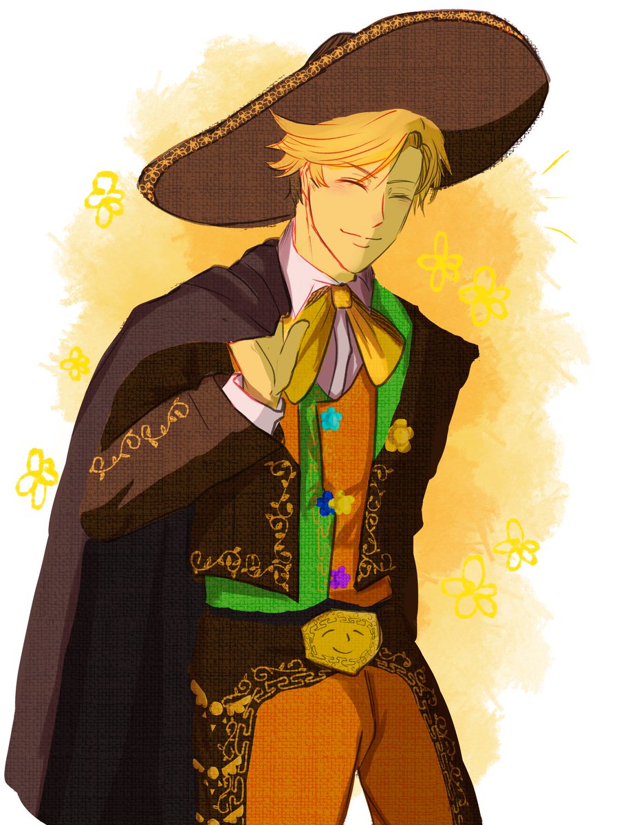 heartagrart's tweet photo. Here’s Flowery in a traje charro, why not! https://t.co/gyZFR2T9Cu