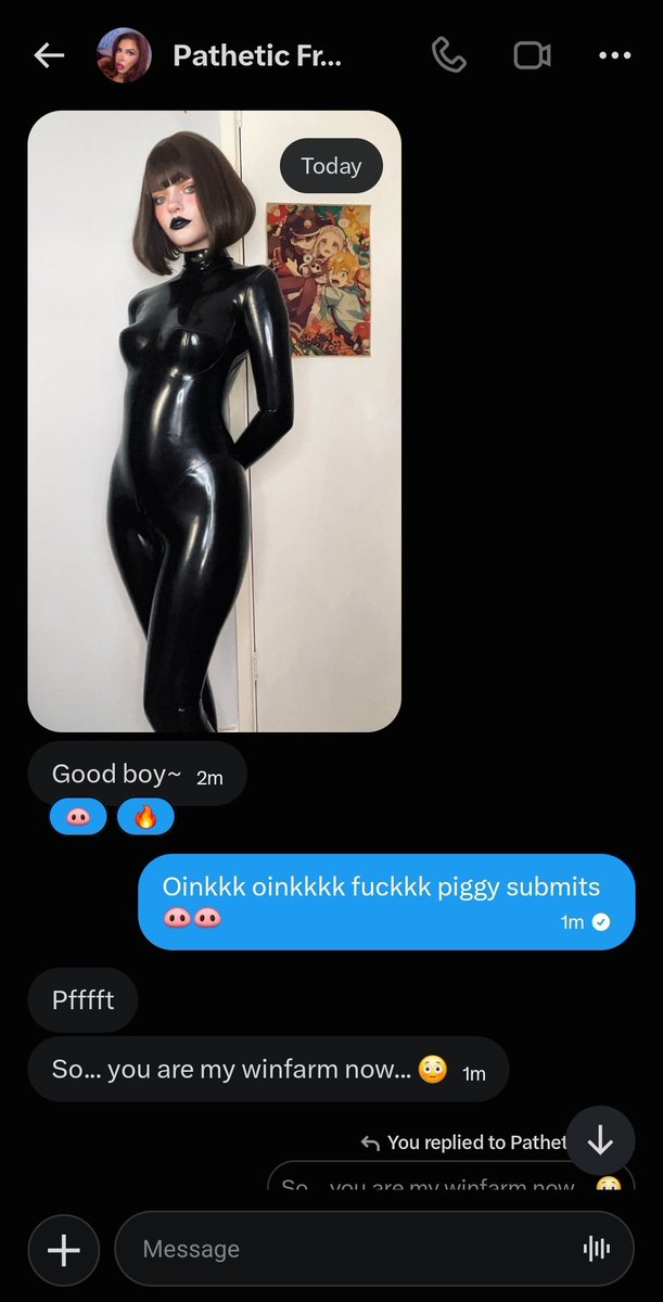 UselessBNWOMutt's tweet photo. After a neutral start @patheticfreako figured out and absolutely destroyed me using my weaknesses and triggers in a #wankbattle and turned piggy into their winfarm... oinkk oinkkk 🐽🐽

#wankchat https://t.co/Rw4fhPP77G