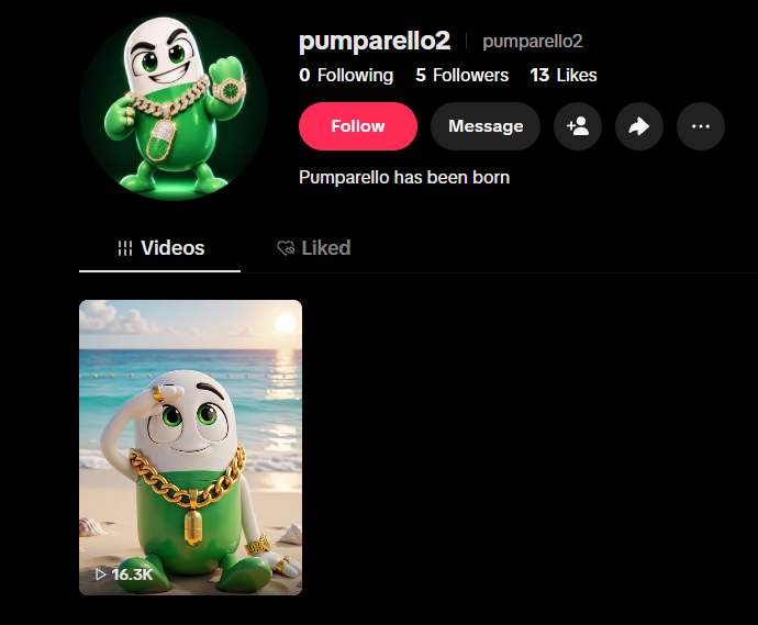Pumparello's tweet photo. Updated dexscreener's social link to the new tiktok account.

The post is doing good. Many more to come with higher budget.

We are on a mission to onboard Tiktok. https://t.co/b1qBGWFA54
