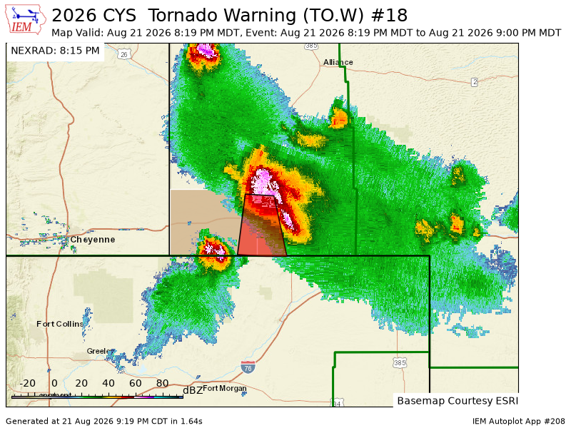 wxcast's tweet photo. CYS issues Tornado Warning [tornado: RADAR INDICATED, hail: 2.75 IN] for Cheyenne, Kimball [NE] till 9:00 PM MDT https://t.co/DkrmPEZ2X7 https://t.co/aHBY7lZXK9