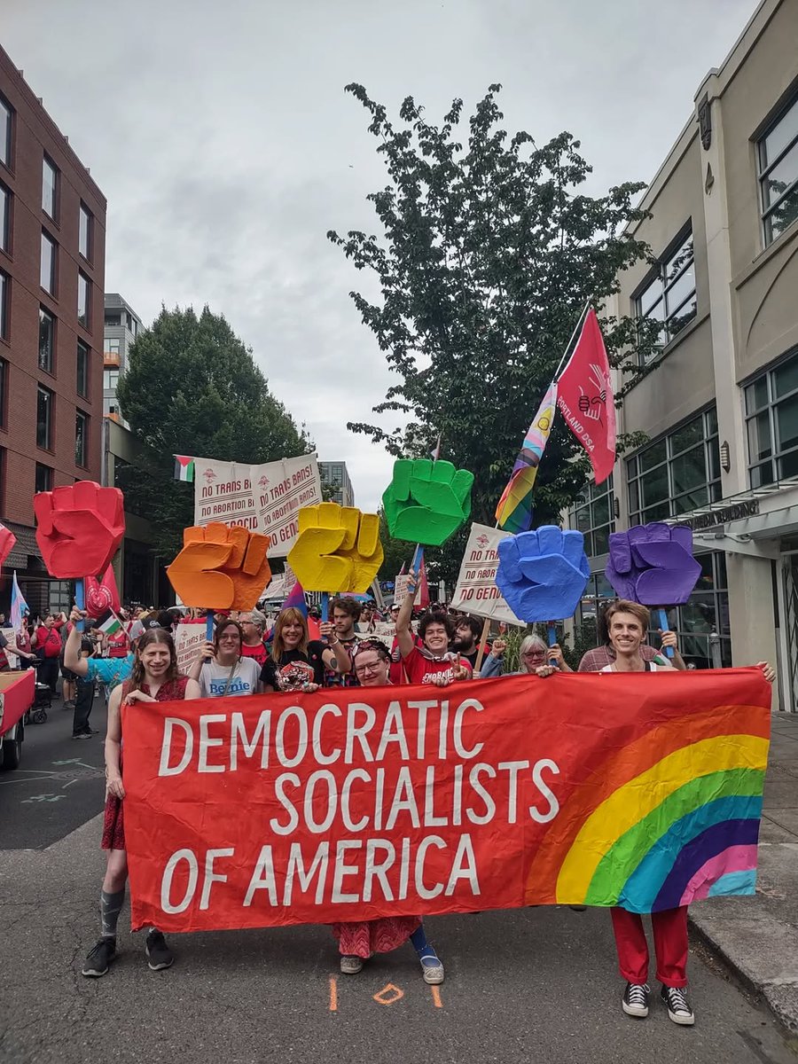 lindsays2va's tweet photo. I've spent the past year serving as the communications officer for the Portland DSA. I'm sharing some photos of the banners, signs, props, and art I've helped create for our solidarity campaigns and direct actions alongside such a fantastic, expandin... https://t.co/4Jl5A3JESj