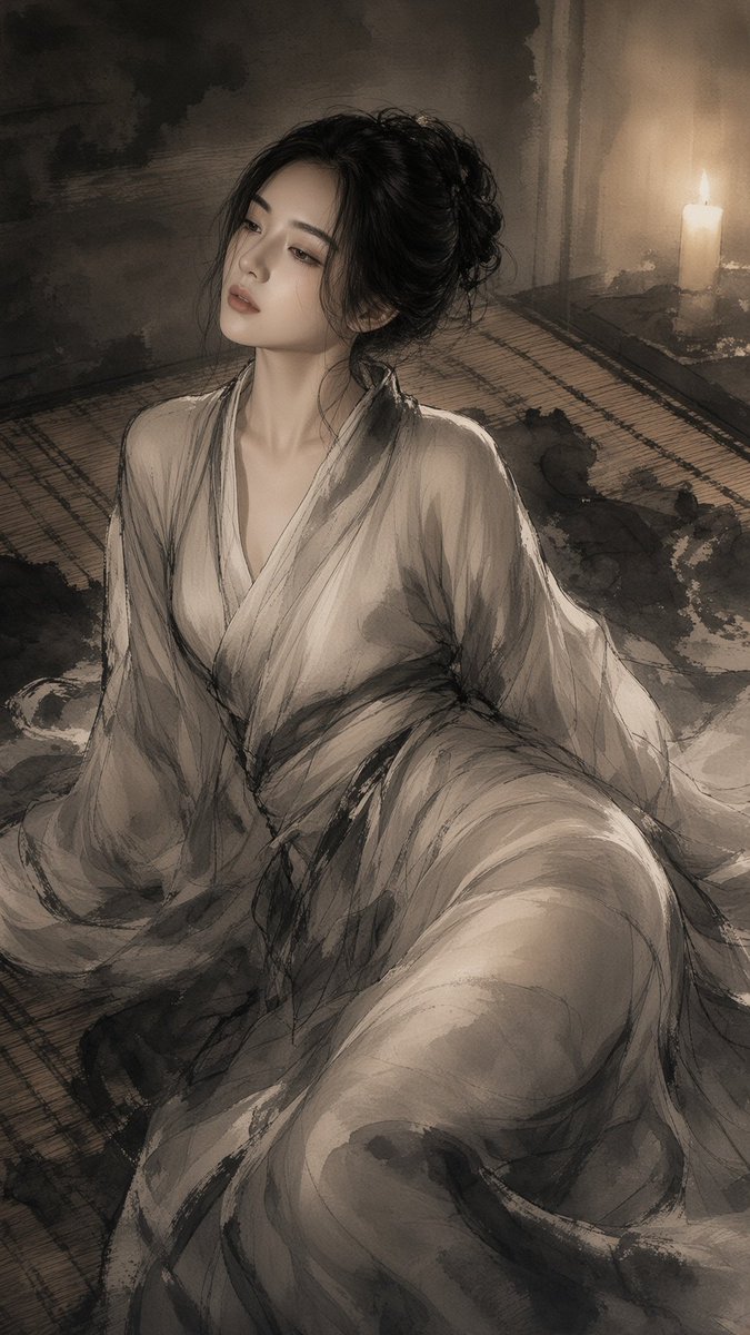 YINMELO's tweet photo. Just generated this with Grok Imagine
Ink wash painting style (水墨画). Soft candlelight, flowing robes, quiet atmosphere.
Turned out better than I expected.
What do you think? https://t.co/SknkpYoir6