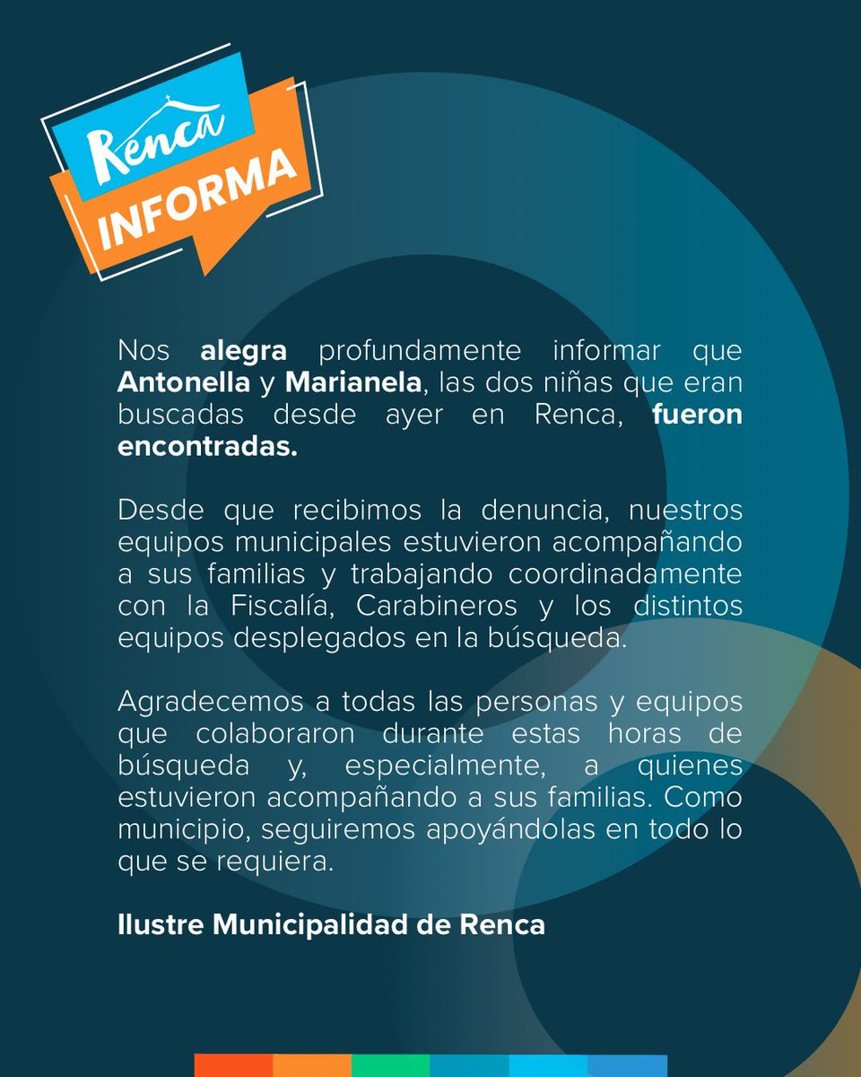 cn_castro's tweet photo. Qué alegría y qué alivio que Antonella y Marianela fueron encontradas y están bien.

Quiero agradecer a todos los equipos que se desplegaron durante estas horas y que trabajaron incansablemente para encontrarlas.

Como municipio seguiremos acompañándolas a ella y sus familias y poniendo todo lo que esté a nuestro alcance para apoyarlas en lo requieran.