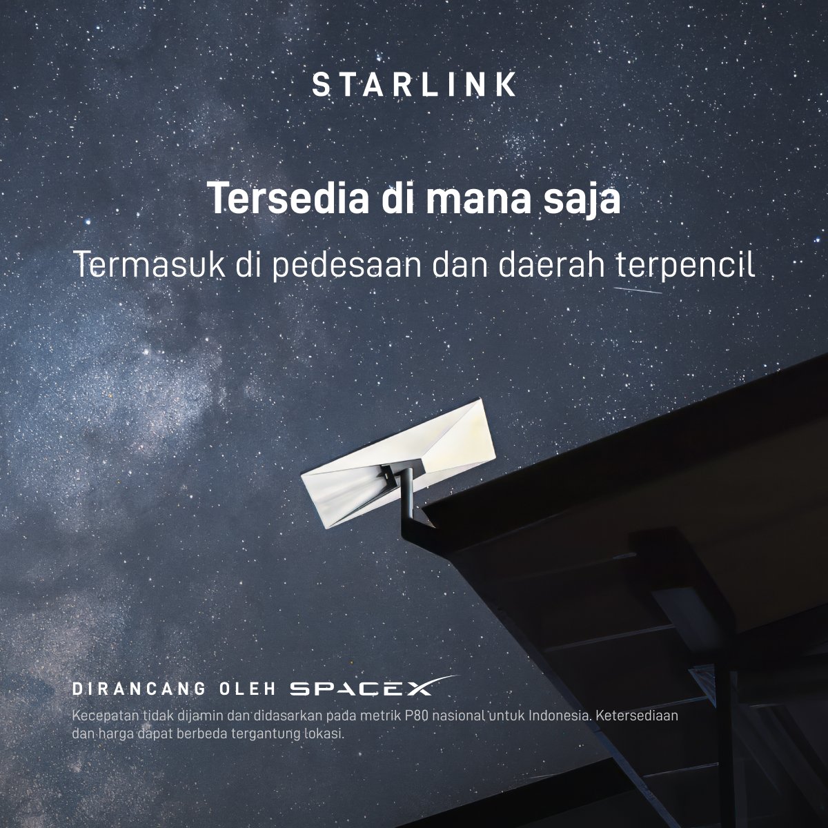 Starlink's tweet photo. Dapatkan internet rumah yang cepat dan andal untuk streaming tanpa gangguan, bekerja dari rumah, gaming, dan banyak lagi di berbagai perangkat.

Pesan online dalam hitungan menit.