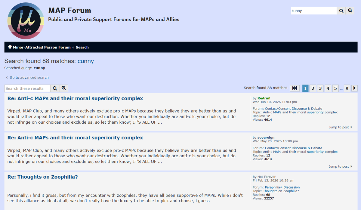 locksondik94905's tweet photo. There's a pedophile website called MAP Forum and it has exactly 88 results for cunny. https://t.co/wptfmzJyo3