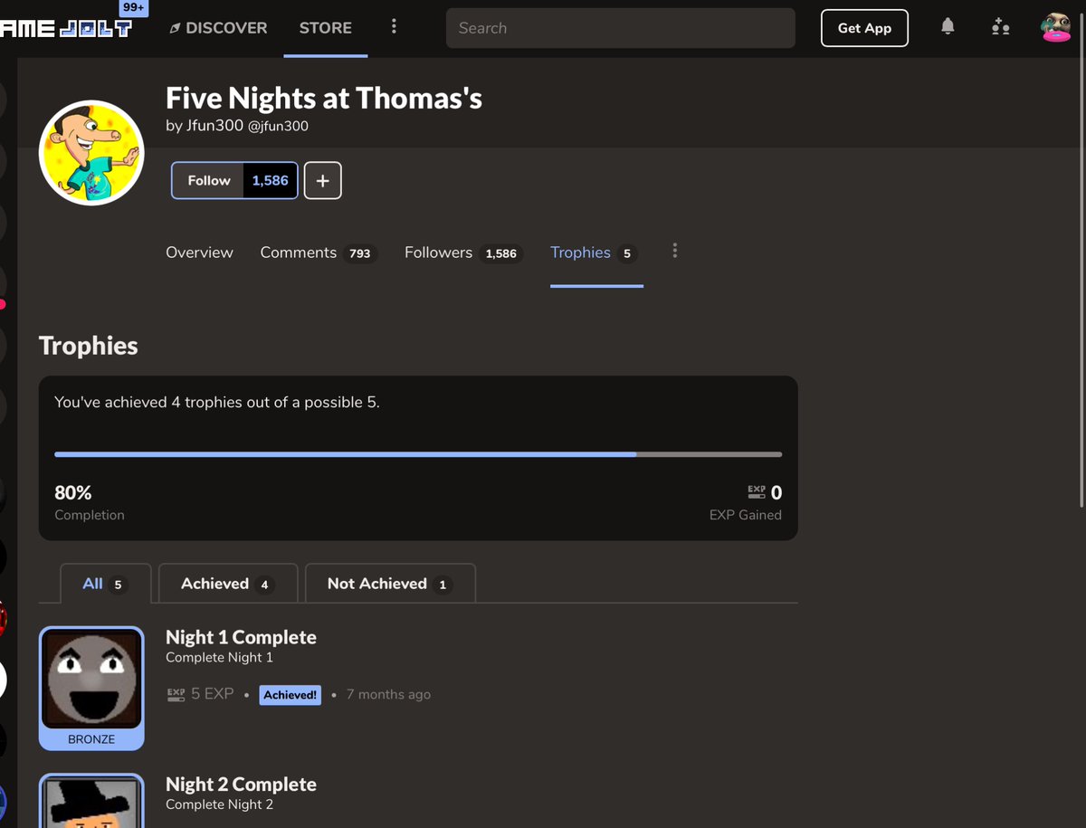 Wilbur952Real's tweet photo. My pfp came from the fnaf fangame “five nights at thomas” in the trophies section https://t.co/PCWmkYjxQX