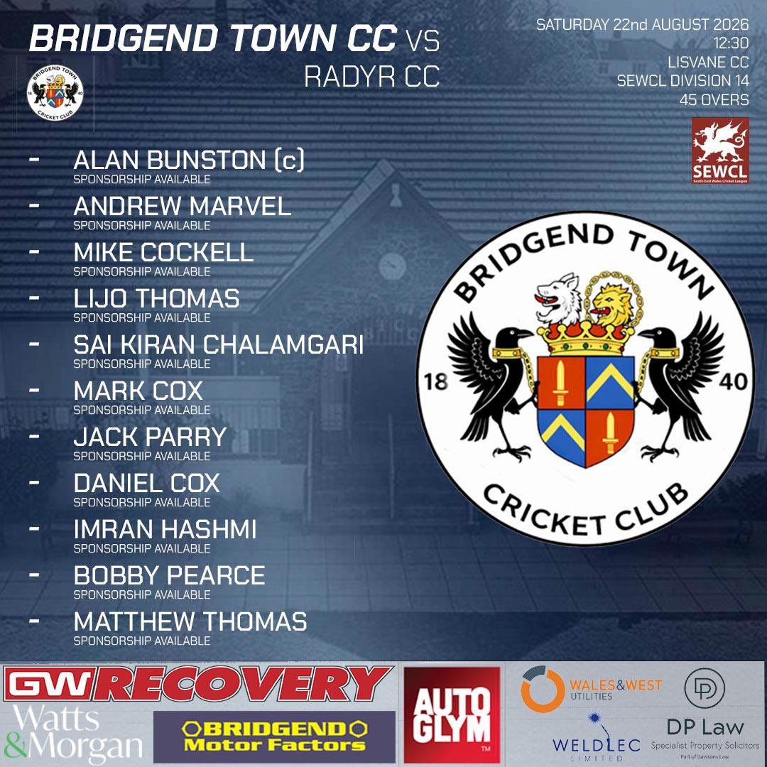 BridgendTownCC's tweet photo. Get down to Newbridge fields as the 2XI and 3XI are both at home for the final time in 2026 🏏 

Bar is open from 12:30pm ☀️🍻 

Good luck to all involved 💙 https://t.co/YYZ47dv8zf