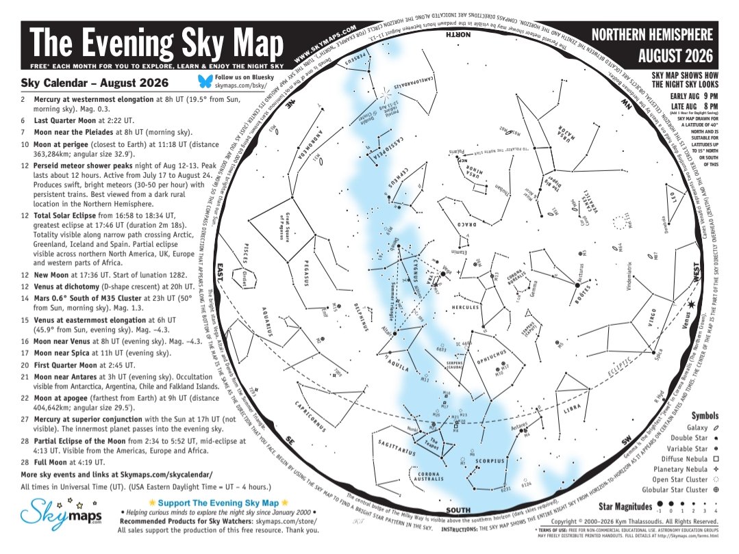 KSAXNJ's tweet photo. 🇺🇸GET YOUR FREE NIGHT SKY CHART FOR AUGUST 2026 HERE, COURTESY OF SKYMAPS!!!
https://t.co/HWu9TInpgk https://t.co/SBdBqM0D9s
