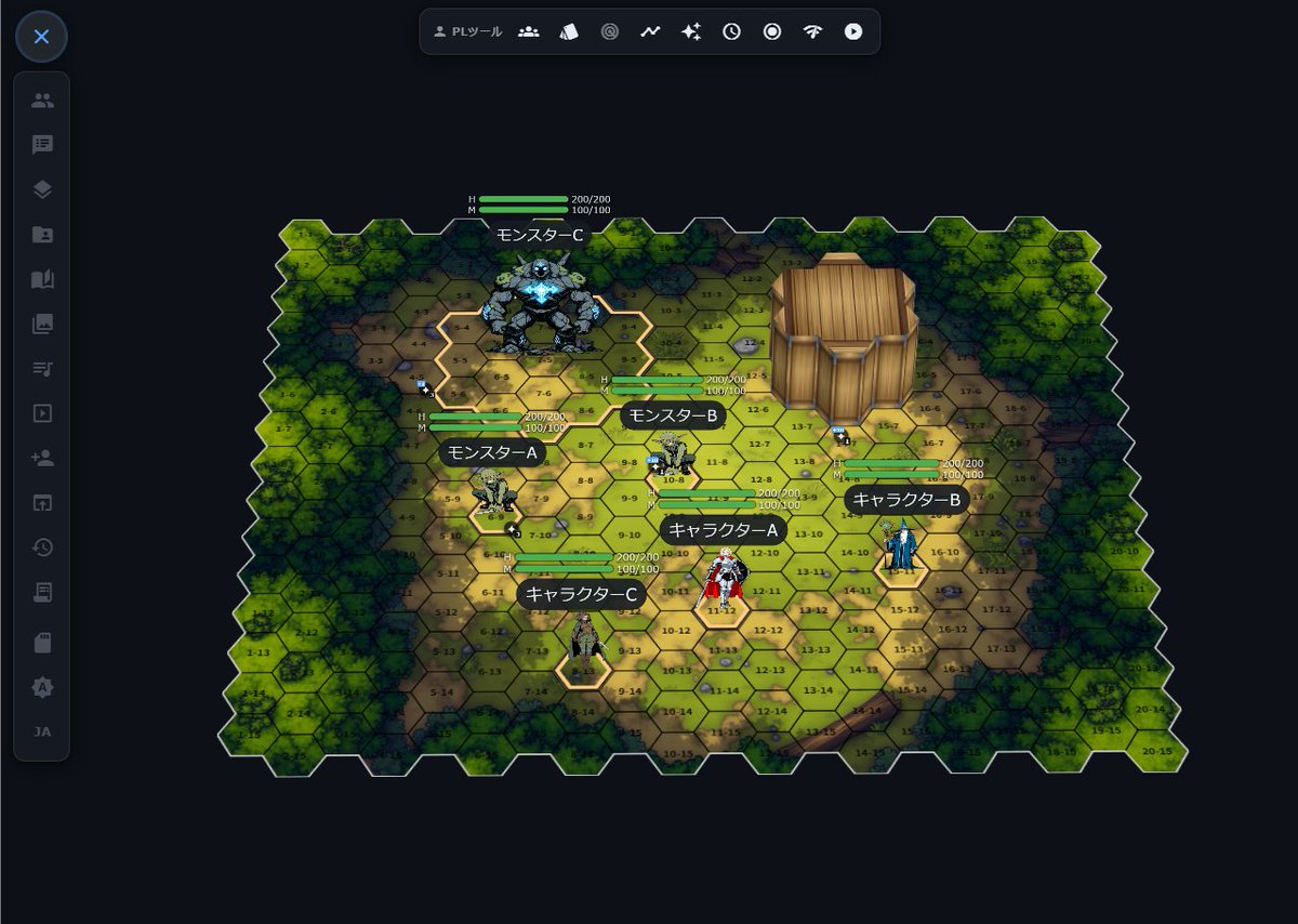 SavageCheftain's tweet photo. そういえば・・・縦揃え、横揃えのボードゲーム式のHEXモードにも対応しています。(オブジェクトもHEX表現されるよ）
#TRPG #ユドナリウム #ユドナリウムアックス https://t.co/cwlcDIvm2d