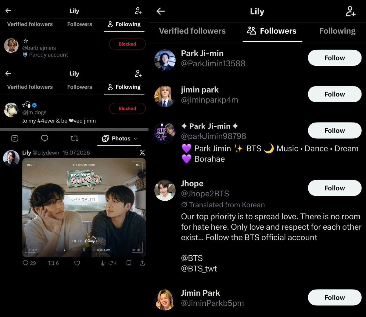 divinegria's tweet photo. -June 2026
-followers full of jm stans
-following jokers
-1st set up post being the one u magically found with 0 likes
-u &amp; the troll having same location

Being this much insecure making set up acc bc u’re starving, begging for ays3 while tkkrs are enjoying tk every single day😭 https://t.co/fvKbmfKn23