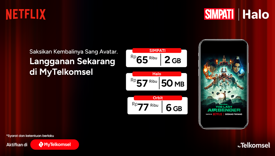 SIMPATI's tweet photo. Belum selesai! Yuk, saksikan petualangan Aang dalam Avatar: The Last Airbender Season 2!

Aktifin paket Netflix Basic di MyTelkomsel atau https://t.co/RWhKIkBiL3 dan https://t.co/K9CKN7Mfeg khusus pelanggan Orbit:
🎬 SIMPATI Rp65 ribu | 2GB
🎬 Halo Rp57 ribu | 50MB
🎬 Orbit Rp77 ribu | 6GB
*S&K berlaku