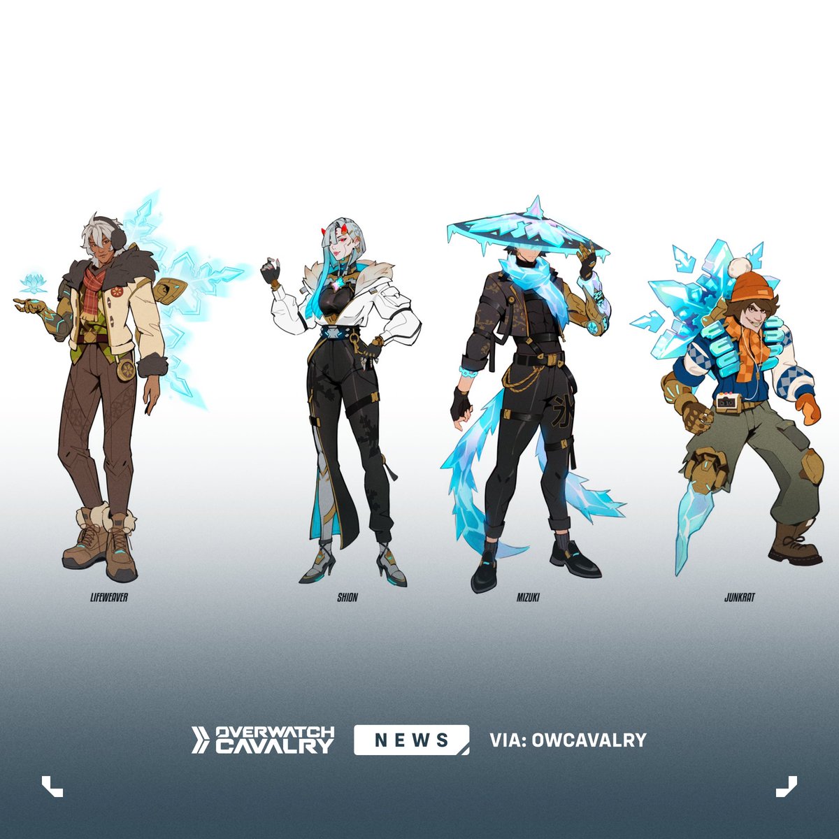 OWCavalry's tweet photo. New #Overwatch Survey Skins: Winter Lights Festival ❄️

Featuring Concept Art for Lifeweaver, Shion, Mizuki, and Junkrat. https://t.co/RrI36XFEhl