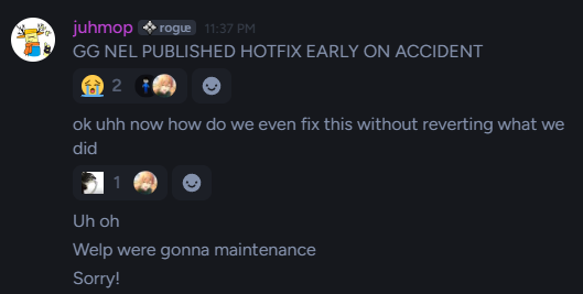 RoguesweeperDev's tweet photo. well uh... I guess Roguesweeper is going into maintenance due to a misclick! #roguesweeper https://t.co/eoPYNPi6Kv