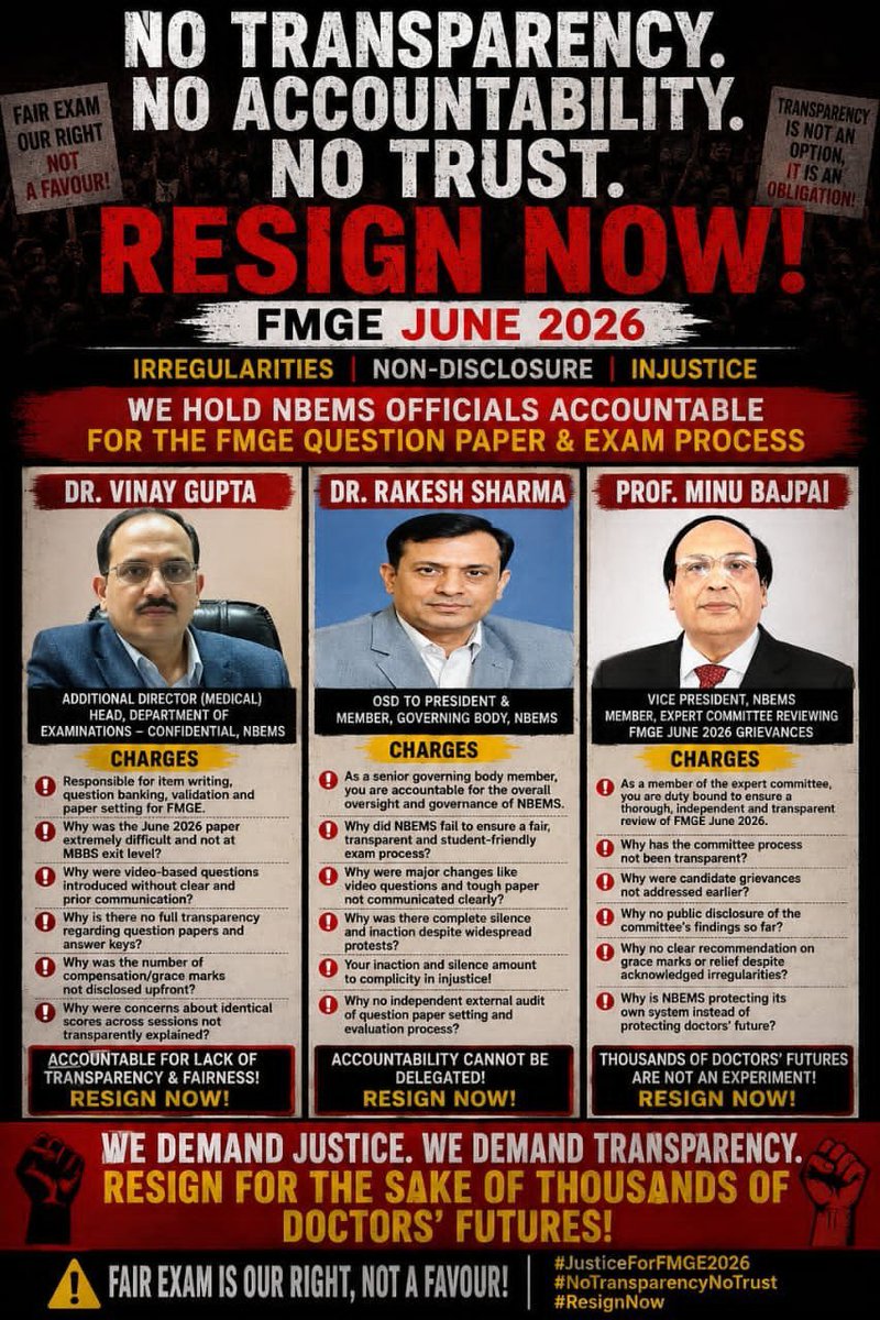 yshiv1111's tweet photo. June FMGE exposed the real problem: an exam body demanding trust while refusing transparency.

NBEMS, you can control the exam, but you can’t control the questions being asked about it. @NBEMS_Official 
@JPNadda @MoHFW_INDIA @narendramodi @BJP4India y'all need to resign them. https://t.co/eifOMgr6sy