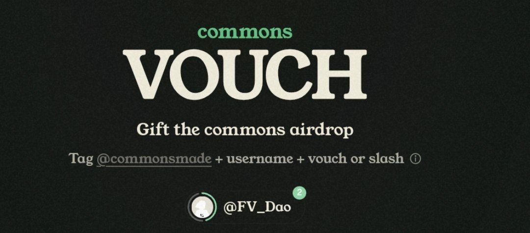 FV_Dao's tweet photo. ☠️ Vouch Airdrop Gift thr commons For potential Airdrop (Hype project)
https://t.co/fjgWmnuNmW

- connect your X account 
- Click Profile > connect github
- Enter Gift Code: vibefi (1.5x boost)
- Done you get 4500 Points 
- Ask others to vouch for you bh tagging X accounts 

Comment each other to help reach maximum Score Comment like this 👇

Hey @commonsmade I vouch for @Fv_Dao
