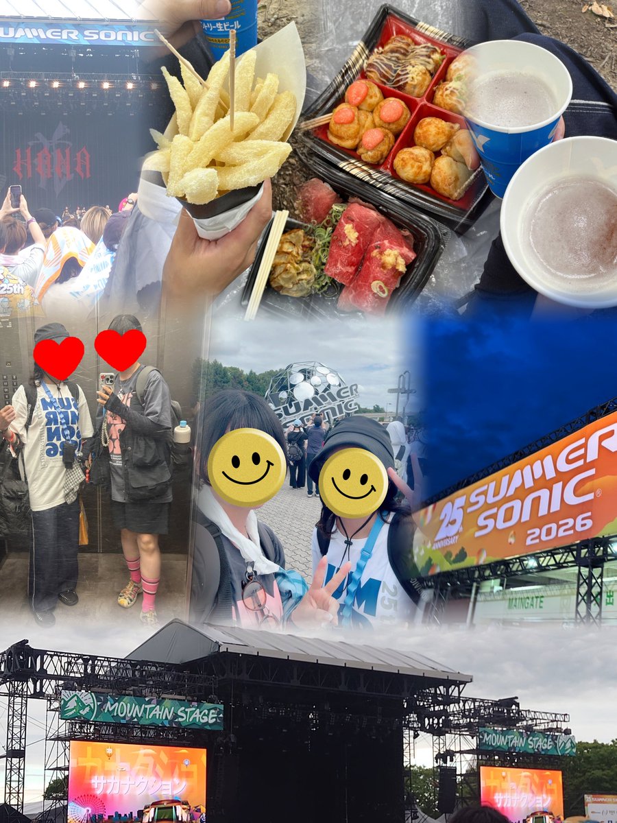 mmmryosuke's tweet photo. もう1週間経ったの信じられないんだけど！？今更ながらサマソニの思い出たち❤

フェス飯もお酒も雰囲気含めて美味しい楽しい🎶だったし、良い音楽を聴いて楽しめるの最高空間だった🫶✨またこういうフェス行きたい☺️

満喫できたのは誘ってくれたリピコさんのお陰なのでほんとありがとう❣️ https://t.co/mG06IIPhy5