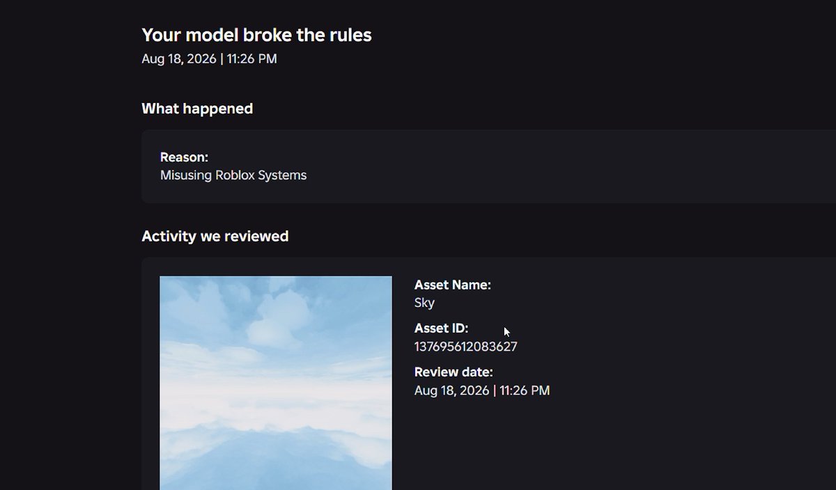 sab_fabr's tweet photo. @Maldito_Alem @MAKES_GAMES0 @FTC @tiffikan @Roblox @RblxTracker eso no es nada, cuenta tenia limitados de 2Millones de robux, y tenia 100k robux en la cuenta, y me banearon para siempre por este skybox https://t.co/qU8TUhxIYH