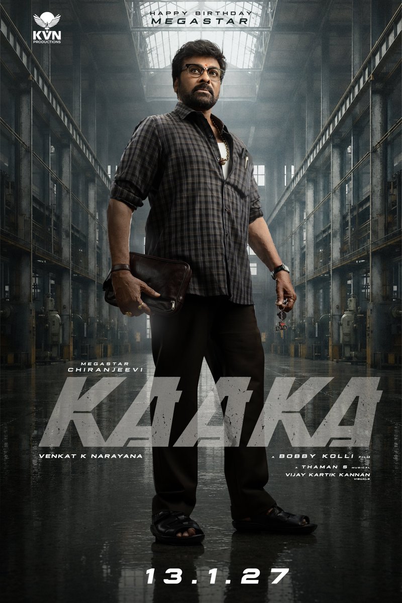 KaakaMovie's tweet photo. Meet Supervisor Satyam, 
C/O Ammaji Aqua Industries, Ravulapalem.

HAPPY BIRTHDAY to the one and only MEGASTAR @Kchirutweets garu ❤️‍🔥

SANKANTHI KI....
Cheppakarledhu anukunta 😎🔥

-- https://t.co/PNxdl9XV8O

Captain @dirbobby on duty to set THE BLOODY BENCHMARK 🫡

#KAAKA - JANUARY 13th 2027🪓

#HBDMegastarChiranjeevi